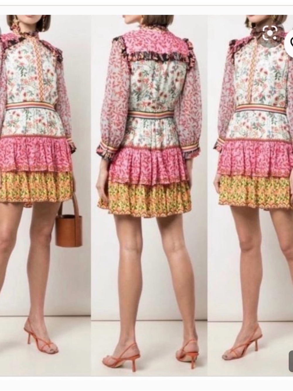 Alice + Olivia Kathy Dress - Floral Tiered Pink & Yellow Mini Dress